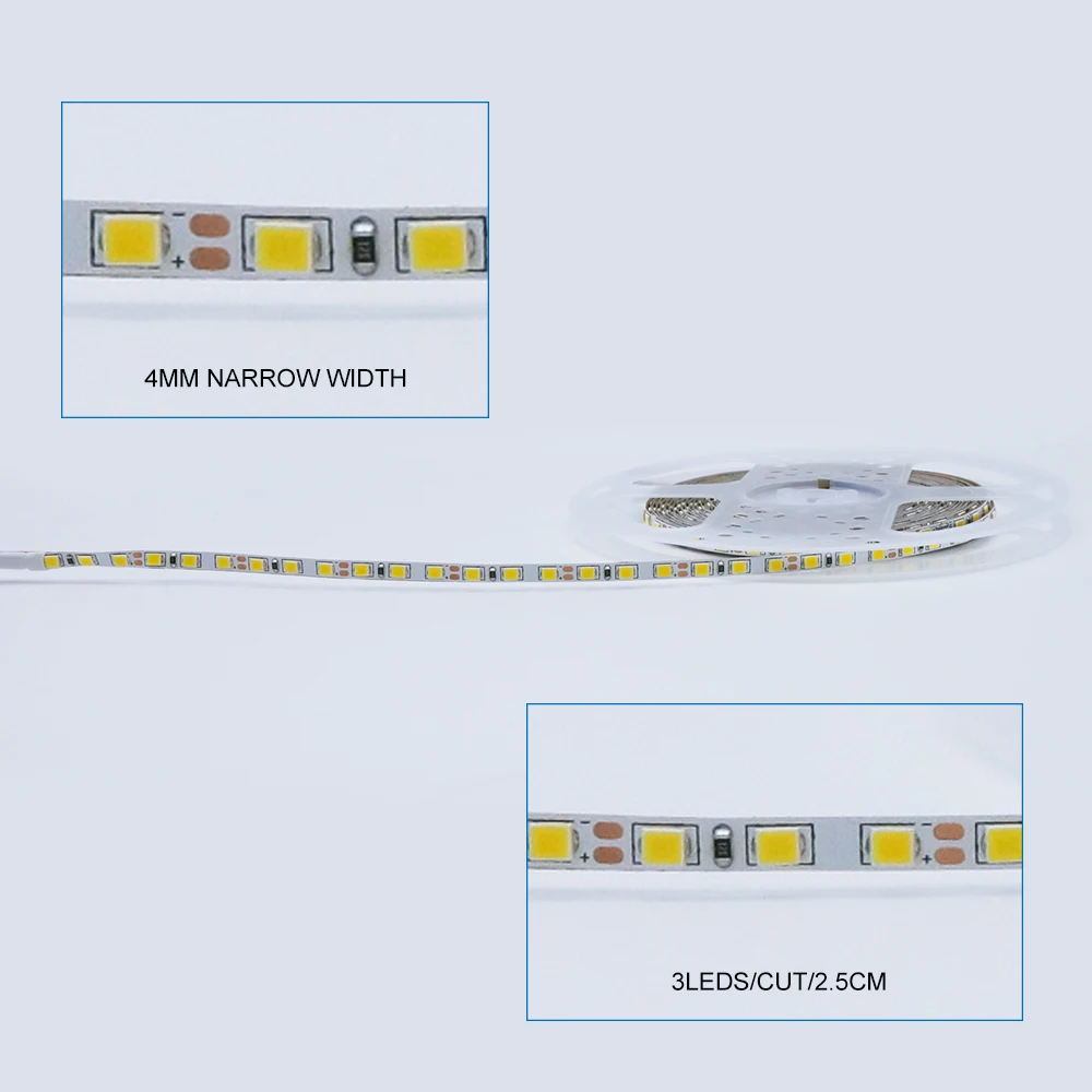 4 мм узкий Ширина DC12V Светодиодные ленты 2835 120 светодиодный/м, 5 м IP20 не водостойкий гибкий ремешок светло-белый, теплый белый, голубой