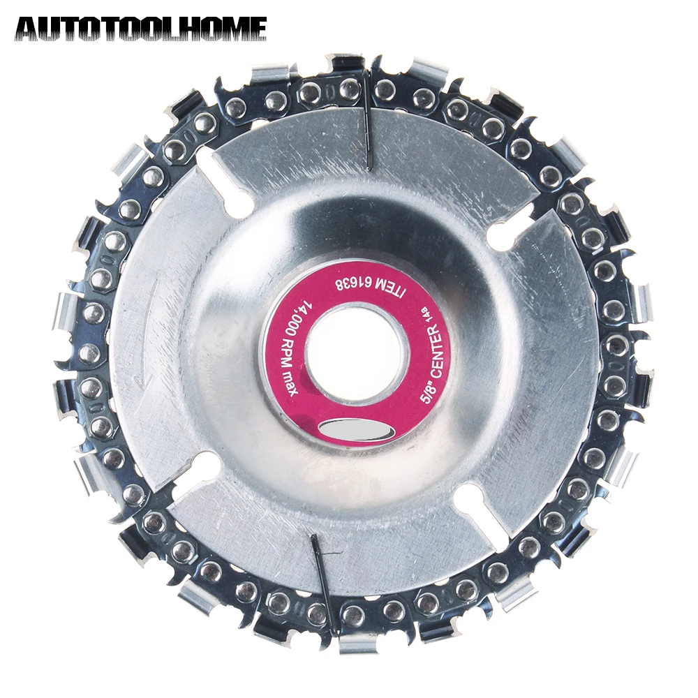 

4 inch Woodcarving Disc Stainless Steel 22 teeth Chain Saw Blade Wood Cutting Tools Accessories 5/8" Arbor fits Angle Grinder