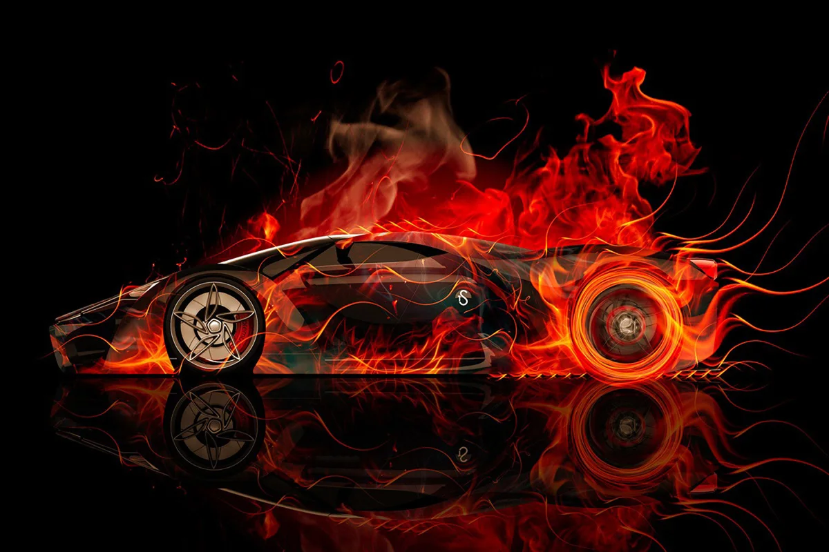 custom fabric poster (frame available) Concept Style Auto Ferrari Black Smoke Fire MD686 for wall art room decor home decoration