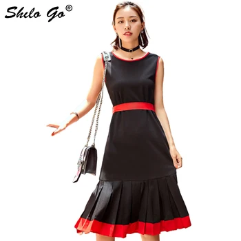 

SHILO GO Women Dress Vestidos Solid Black High Waist Casual Slim OL Dresses Sexy O Neck Brief Elegant Pleated Trumpet Dress
