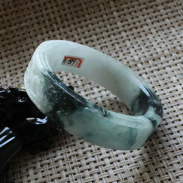 

60mm Chinese Hand-carved Emerald Green stoneite stone Gems Bracelet Bangle A819 10.20 40