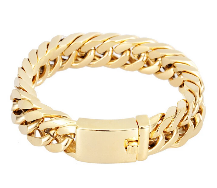 Панк Мода 14 мм широкий крутой мужской браслет байкера золото 316L Титан Нержавеющая сталь кубинские цепи браслет ювелирные изделия для мужчин