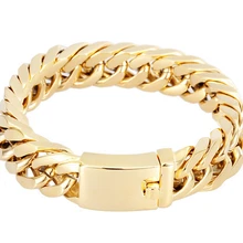 Панк Мода 14 мм широкий крутой мужской браслет байкера золото 316L Титан Нержавеющая сталь кубинские цепи браслет ювелирные изделия для мужчин