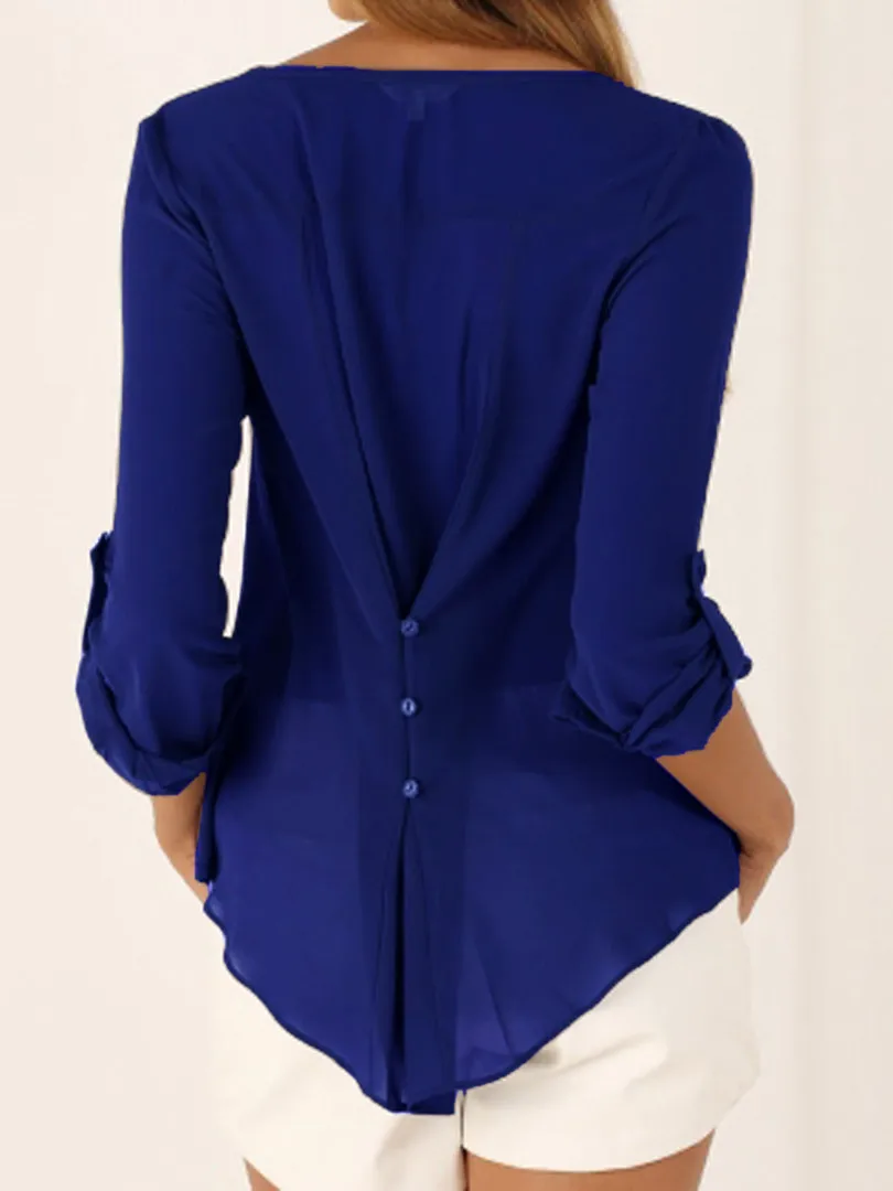 Feminina com Decote em v Camisa para Mulheres Blusa Profundo Botões Manga Comprida Chiffon Cor Sólida Preta Casual Blusas S-5xl 12 Blusas e Camisas