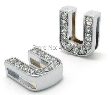 

Wholesale 50PCS 8mm " U " full rhinestones alloy slide letter , diy charm