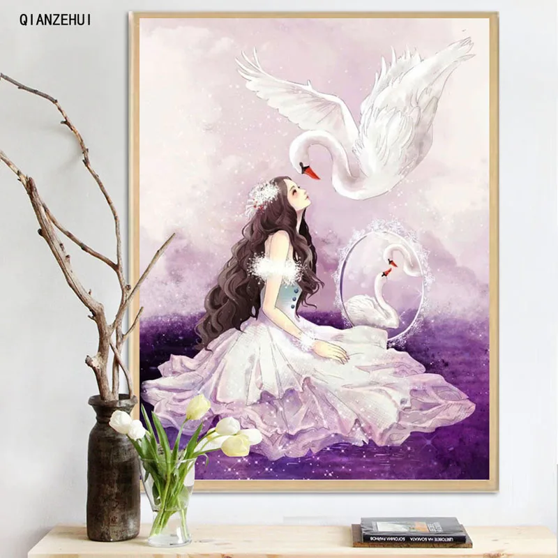 QIANZEHUI Стразы DIY пластиковые поделки алмазная лебедь для девочек квадратная