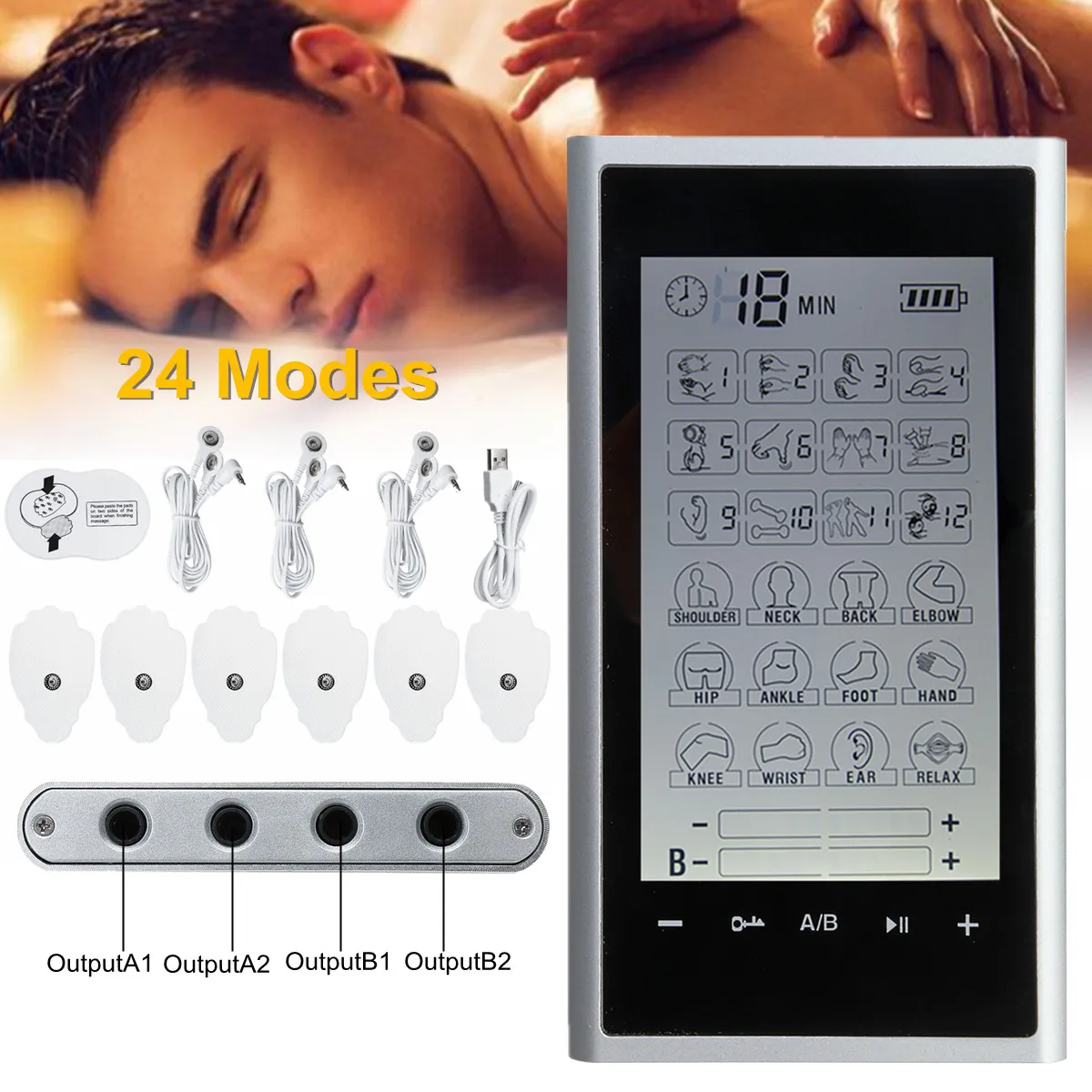 Muscle Therapy Stimulation Ten Unit 24 Modes-Electric Massage Pain Relief Adjustable Lightweight LC