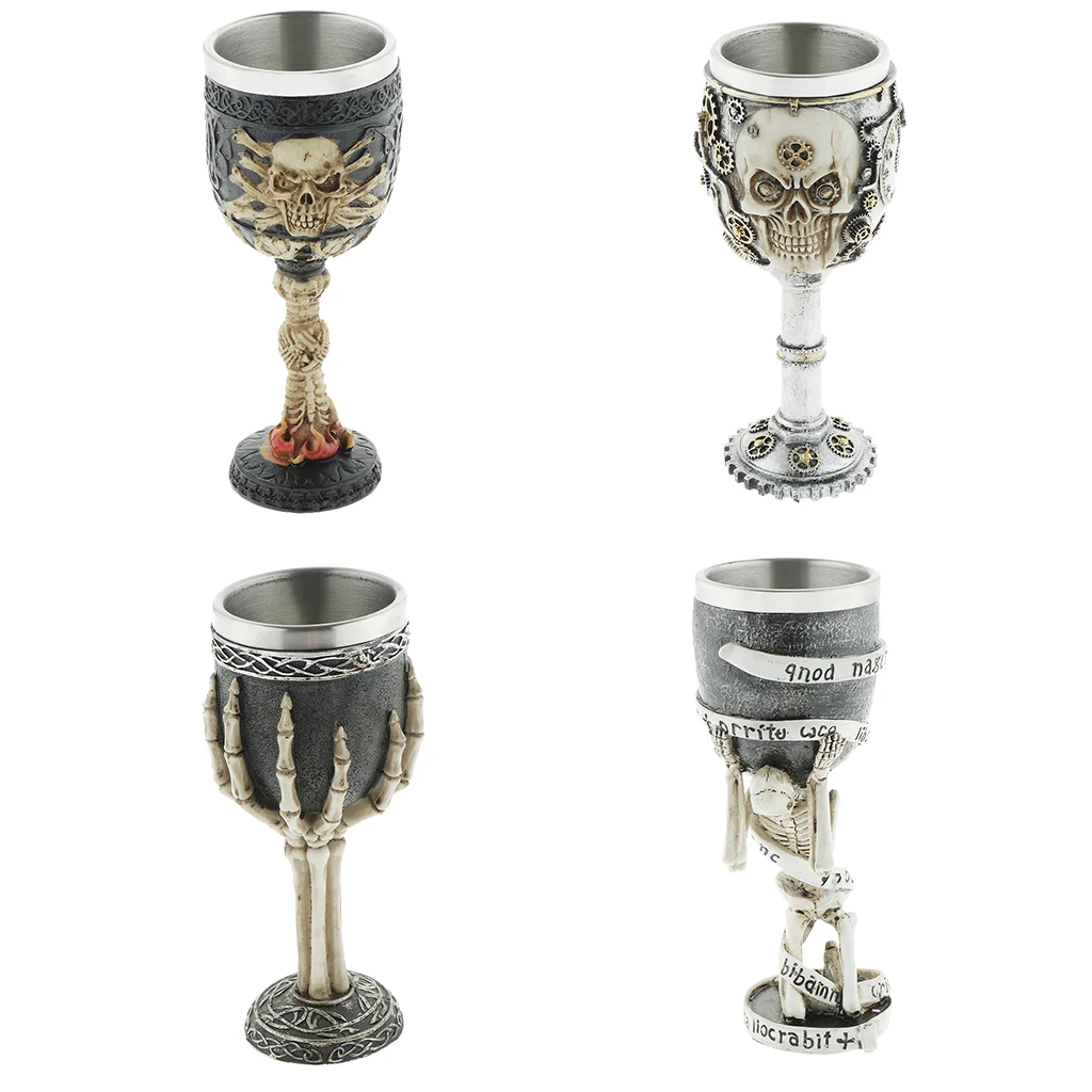 3D Gothic Skull Cup Stainless Steel Resin Skeleton Design for Bar Party Home Wine Goblet Cups Decor Crafts