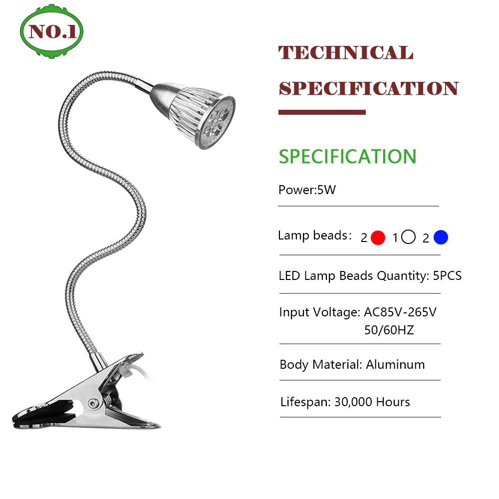 Светодиодный Grow Lights Full Spectrum 5/10/15 Вт фитолампа с зажимом лампы растения Фито лампы для растений цветы рассады Крытый парниковый