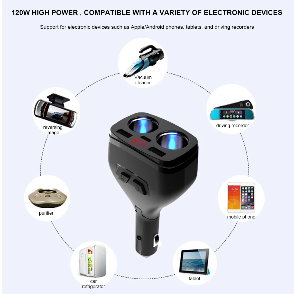 2019 Новый 6.8A Быстрая Зарядка Multi-function автомобильное зарядное устройство Dual USB Android для Apple Music Line Универсальный