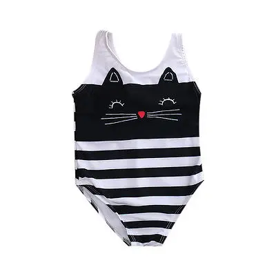 

Toddler Baby Girls Kids Suit black cat striped sleeveless o-neck Sets 1-6Y