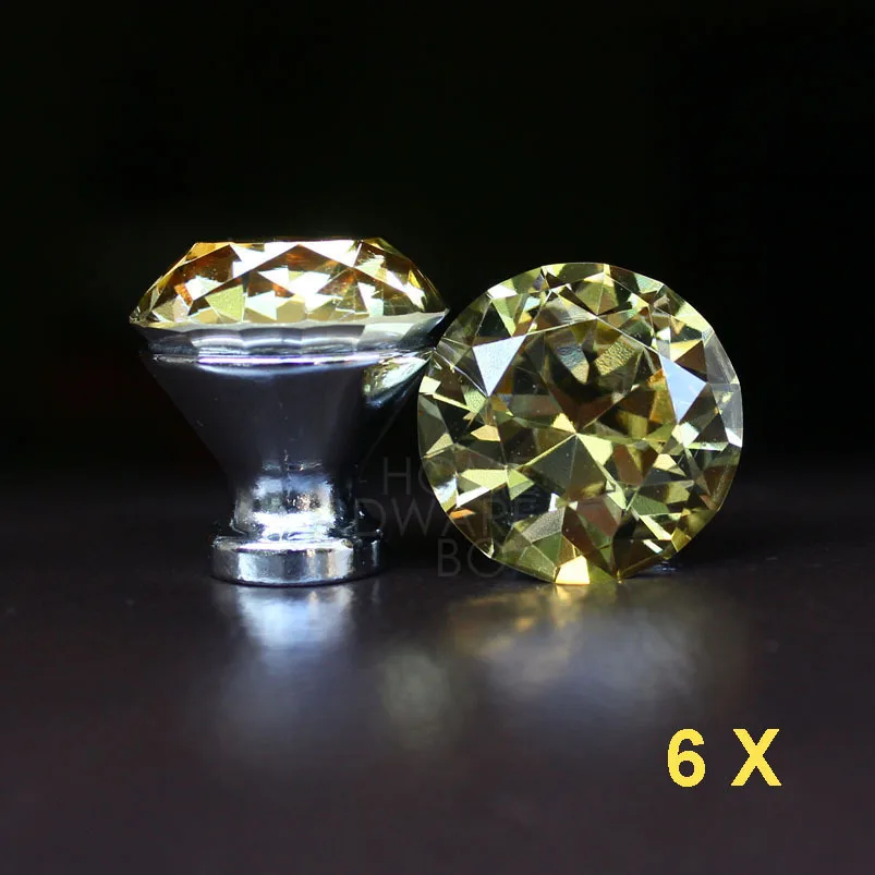 Buy 6 pc yellow crystal glass drawer knobs 30mm