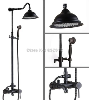 

Black Oil Rubbed Bronze Wall Mounted Rain Shower Faucet Set with Hand Spray & Bathroom Single Handle Bathtub Mixer Taps Wrs602