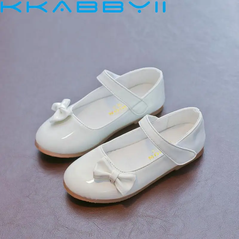 

Autumn Girls Leather Shoes PU Patent Leather Kids Flats Children Loafers For Medium Girls Soft Fashion Princess Bow