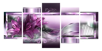 

5 Pieces Printed Exquisite background purple lily flowers Painting Canvas Print Room decor print Picture