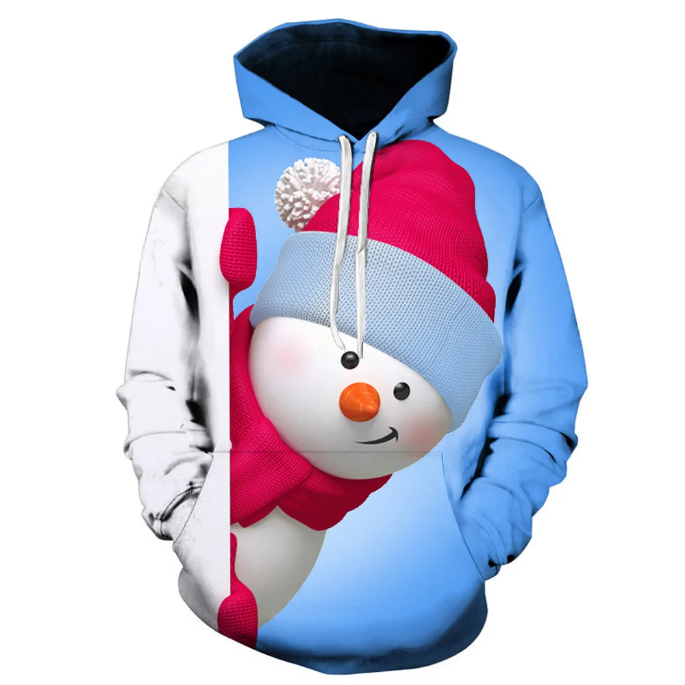 Chamsgend размера плюс мужская Толстовка Мужская мода 3D принт Рождественский пуловер с длинным рукавом с капюшоном Мужские повседневные топы блузка#35 - Цвет: Blue