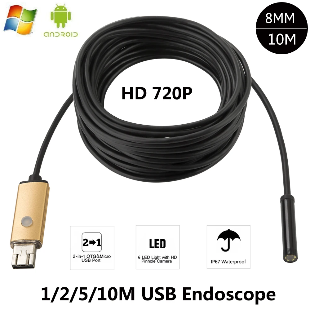 8MM Lens HD Android USB Endoscope 2M/5M/10M Cable 6 LEDs Inspection OTG Borescope Endoscop Waterproof Mini Camera For Android PC 8MM Lens HD Android USB Endoscope 2M/5M/10M Cable 6 LEDs Inspection OTG Borescope Endoscop Waterproof Mini Camera For Android PC