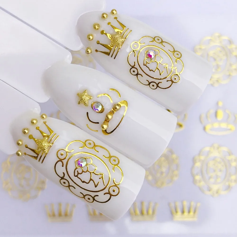 

WUF 1 PC Large Gold Metal Flower Lace 3D Nail Sticker Bronzing Adhesive Transfer Tips Manicure Nail Art Decoration