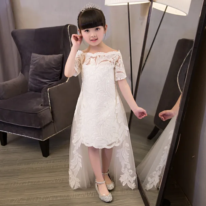 Горячая Распродажа; детское милое розовое кружевное платье принцессы на день рождения, свадьбу, вечеринку; детский танцевальный костюм для фортепиано; платье - Цвет: white color 5T