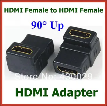 

100pcs DHL Free Shipping HDMI Female to HDMI Female Adapter 90 Degree Up Angle Cable Extend Converter Cable Connector