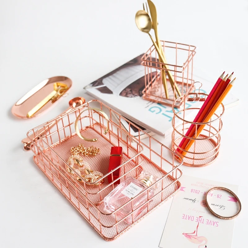 

Nordic Iron Storage Basket Desktop Sundries Container Box Jewelry Stationary Organizer Kitchen Tools Home Decoration Accessories
