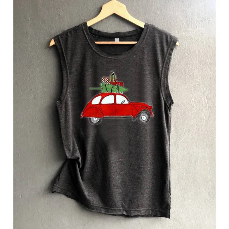 Black White Deer Streetwear Gothictops Merry Christmas Tanks Cute Sexy Top Black Womens Clothing Women Tank Tops Plus Size