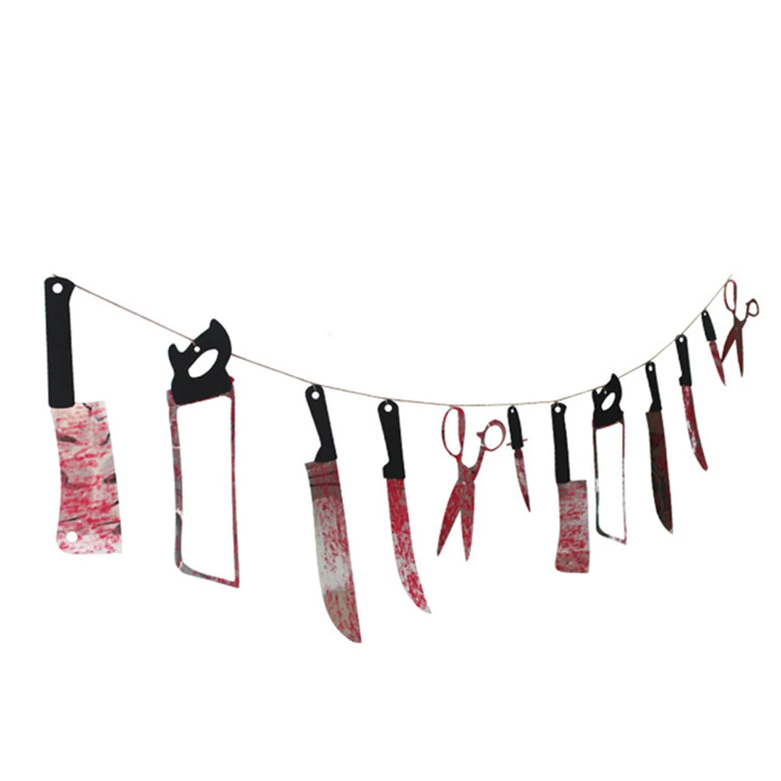 

New Horror Spooky Halloween Party Haunted House Hanging Garland Pendant Banner Decoration Blood Bodys and Knifes Tools