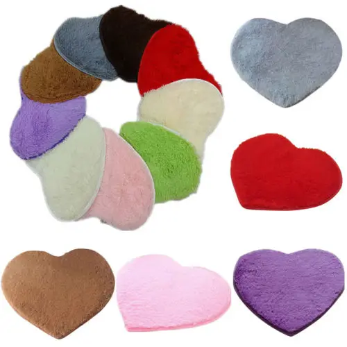 Love Heart Shaped Shaggy Fluffy Rugs Anti Skid Area Rug Carpet Area Rug