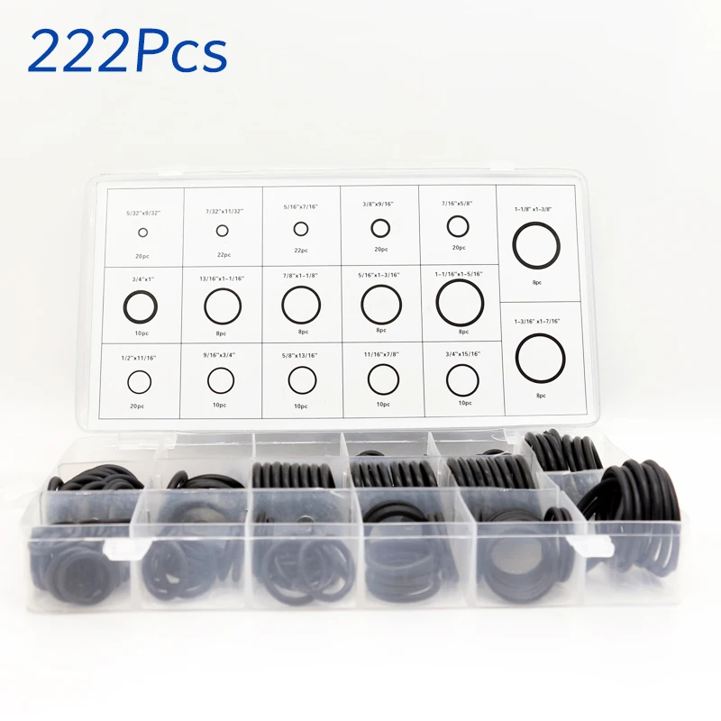 New Arrival 222Pcs 17 Sizes Universal Rubber O Ring Assortment Set Gasket Automotive Seal Kit