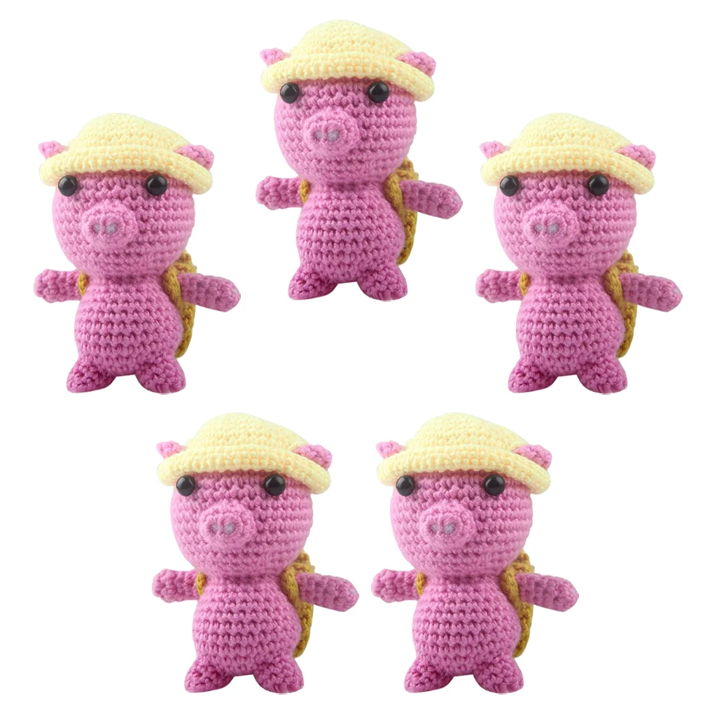 Set of 5 Beginners Learn to Crochet Kit for Children 3D Pig Stuffed Doll Making Knitting
