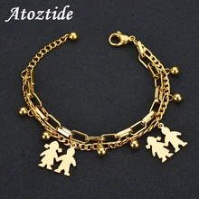 Atoztide Симпатичные двухслойные фигурная цепочка браслеты для мальчика талисман для девушки из нержавеющей стали Круглый Звено браслет дружбы подарочный