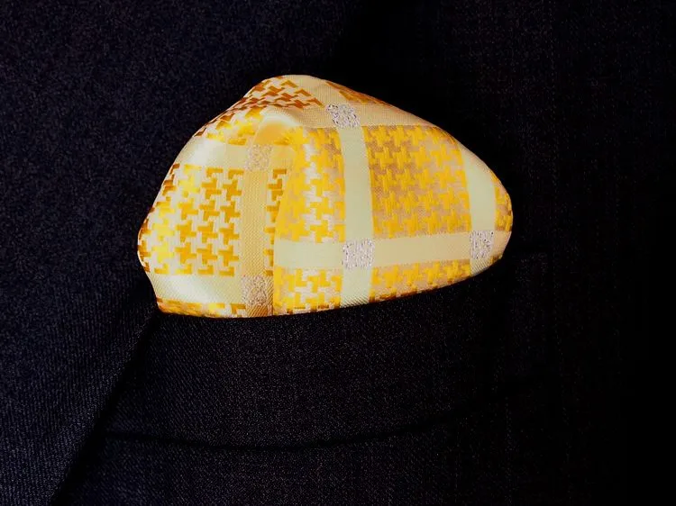 

SKng Free Shipping New Geometric Light Gold White Hanky 100% Silk Mens Pocket Square/Party Hankies/Hankerchiefs