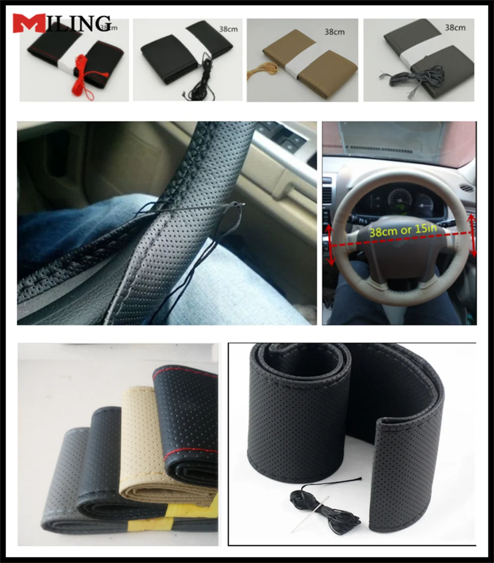 

car accessories Hand sewing steering wheel cover 38CM for Hyundai Elantra Sonata Le Accent i10 Ioniq FE