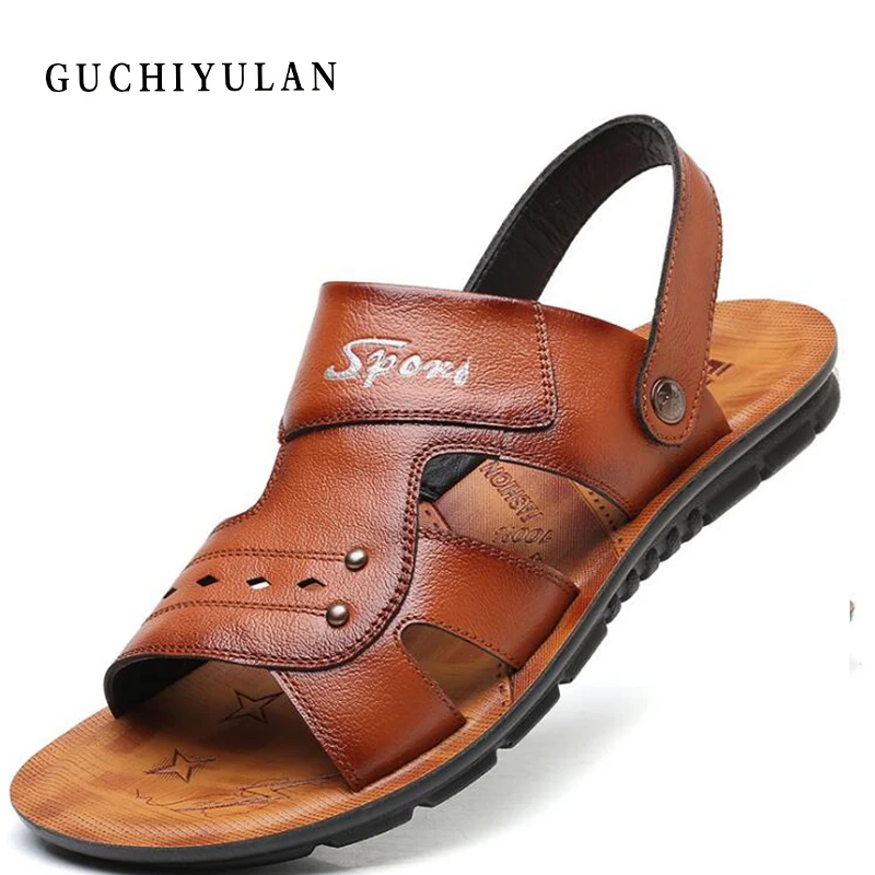 

Men Sandals Summer Genuine Leather Sandals Male Casual Shoes Beach Flip Flops Men Fashion Outdoor Slippers Breathable Shoes