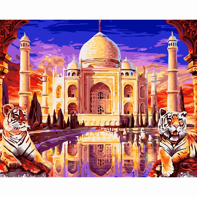 

Taj Mahal tiger Framed diy painting by numbers coloring paint by number pictures oil painting for home decor acrylic 40*50cm
