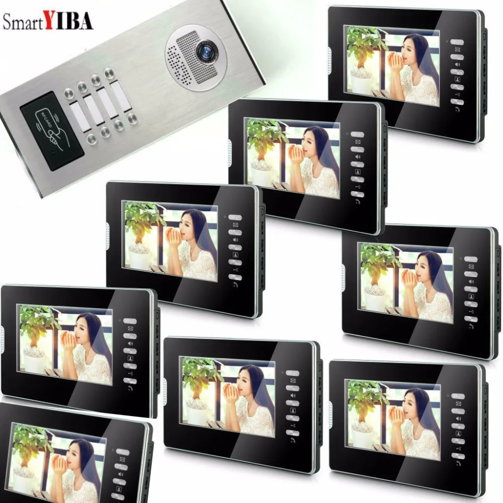 

SmartYIBA 8 Units Apartment Video Door Intercom Kit 7 Inch RFID Control Family/House Video Door Phone Doorbells System