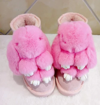 

2018 winter top custom handmade thickening fur warm snow boots super cute real hair rabbit leather short tube women's boots.