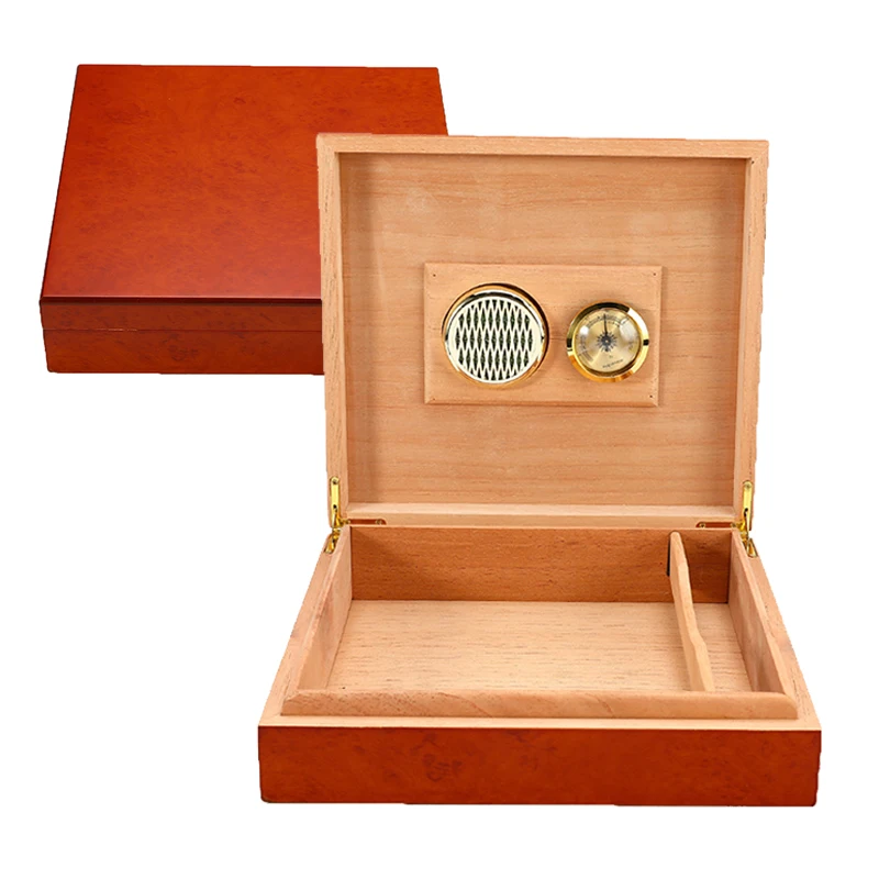 Wooden Cigar Humidor Humidifier With Hygrometer Case Box Brown Cedar Lined Cigar Humidor Moisture Meter Moisturizing Device Wooden Cigar Humidor Humidifier With Hygrometer Case Box Brown Cedar Lined Cigar Humidor Moisture Meter Moisturizing Device