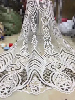 

2019 Beautiful Design Sequined Embroidered Mesh Lace Fabric For Women Party Dress Lace African White Guipure Net Lace Material