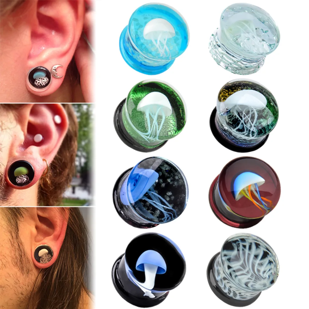 2pcs 8-16mm Green Jellyfish Grass Ear Plug Ocean Double Flared Translucent Bright Ear Gauge Expander Ear Piercing Body Jewelry