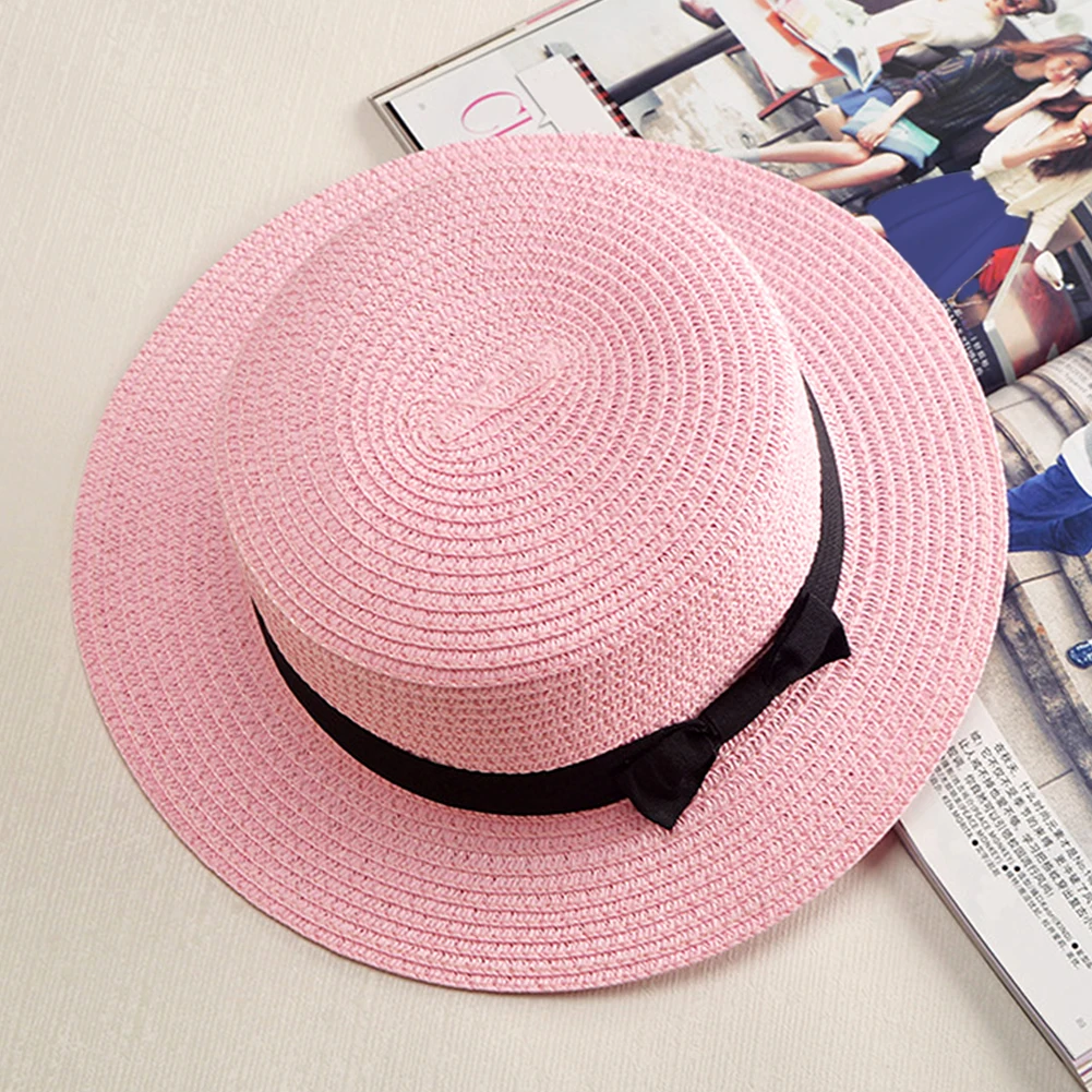 

Women summer casual Outdoor Sunscreen UV proof Wide Flat Brim Straw Beach Sunhat Hat