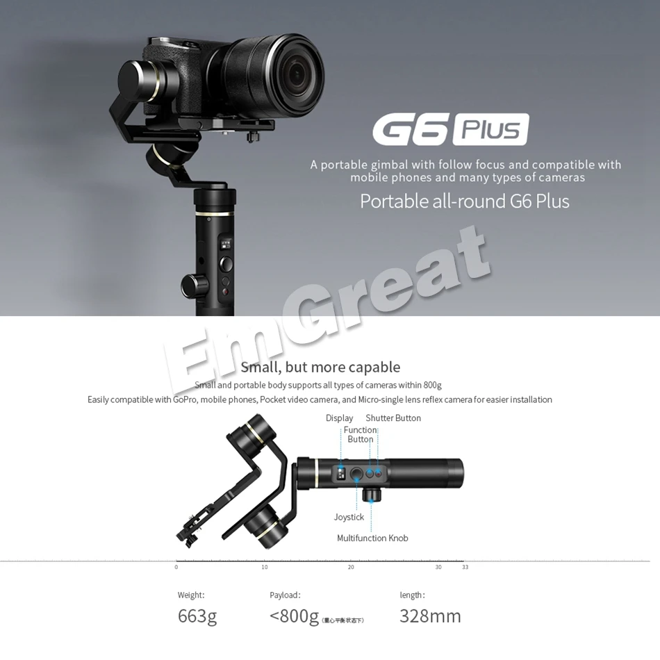 FeiyuTech G6 плюс 3-осевой Карманный Стабилизатор Для беззеркальных Камера карман Камера GoPro Smartphone Полезная нагрузка 800g Feiyu G6P