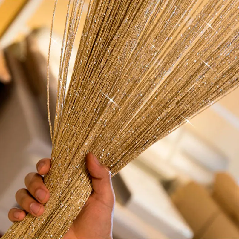 

Shiny Tassel Flash Silver Line String Curtain Window Door Divider Sheer Curtain Valance Home Decoration 0.95x1.95m U0604