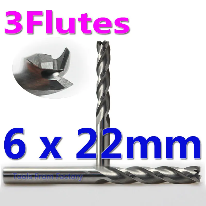 

2pcs 6*22mm carbide 3 Flutes Mill Engraving Cutter Cutting Bits Milling Tools on Cutting Carving Hard Wood, MDF, Acrylic, PVC