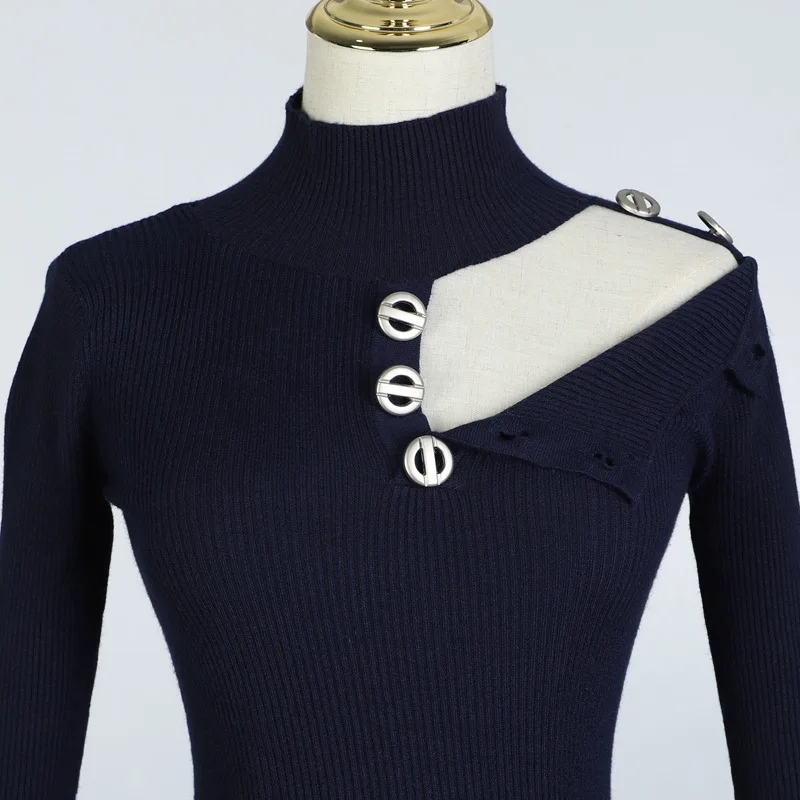 OXANT женский свитер Нижняя куртка наклонное плечо шеи утечка плеча Сексуальная Открытая плечевая блузка утечка ключицы