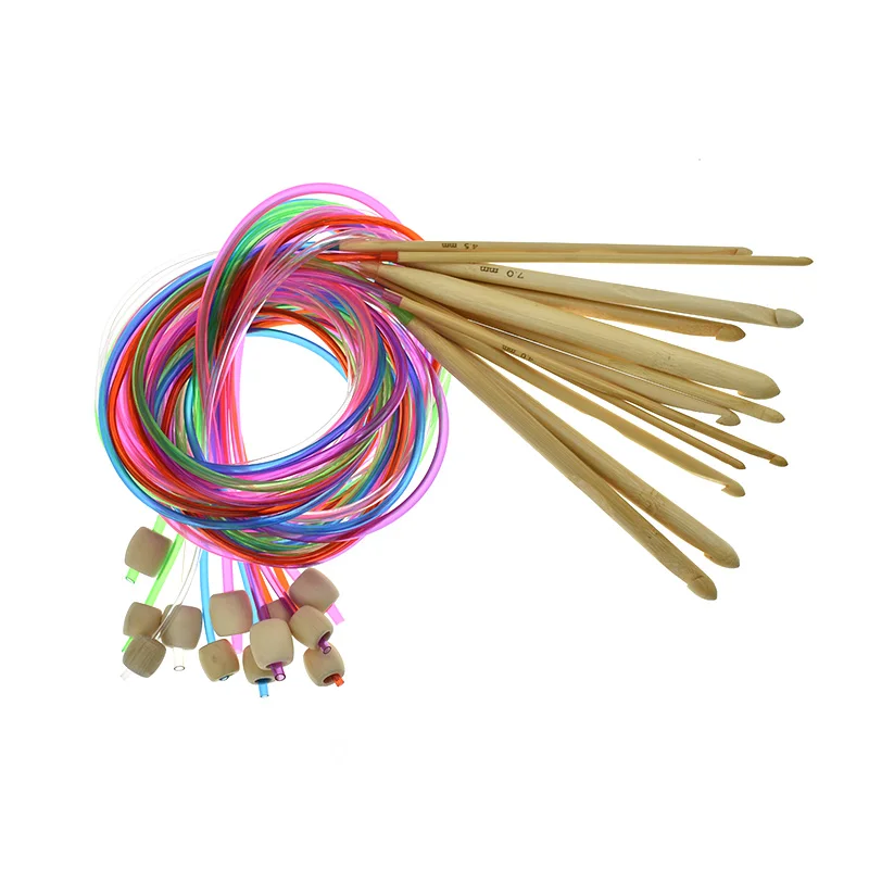 

12pcs/set Size From 3.0-10.0mm 120cm Bamboo Afghan Crochet Hooks Set/Circular Tunisian Hook With Colored Tube For Women DIY Tool