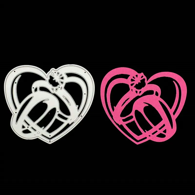 

Heart with Couples Rings Metal Cutting Dies DIY Scrapbooking Carbon Sharp Craft Die Photo Invitation Card Decor 8.3*7.3CM