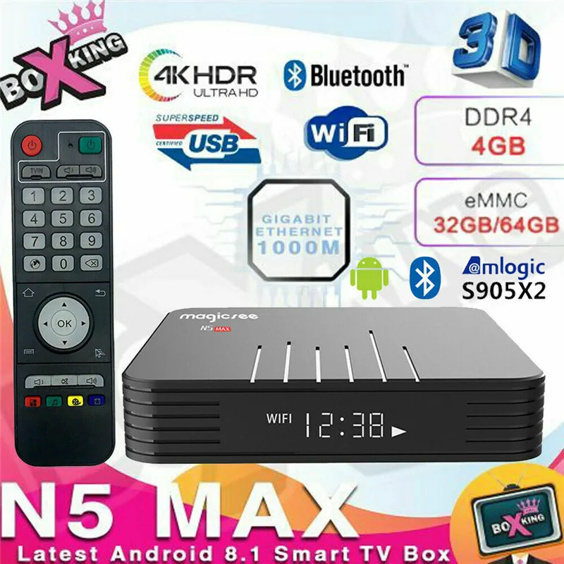 

MAGICSEE N5 Max 4K HDMI TV Box Android 8.1 Amlogic S905X2 4G+32/64GB Multimedia Set Top Box