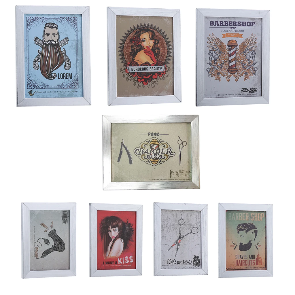 7pcs Hair Beauty Salon Wall Home Decor Poster Picture Barber Shop  Photo Decoration Frame