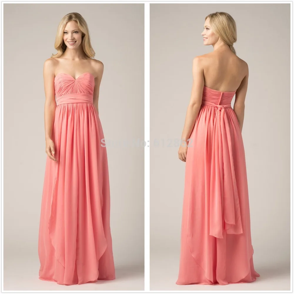 Strapless Sweetheart Pleat Chiffon Coral Colored Bridesmaid Dressesin Bridesmaid Dresses from
